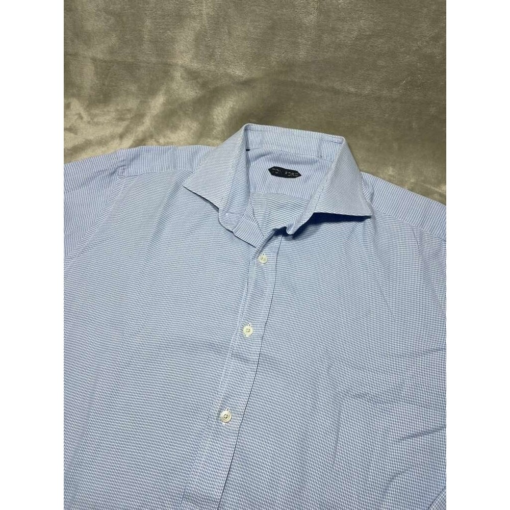 Tom Ford Button Down Shirt Men Size 46/18 XXL Blue Cotton Long Sleeve Dress Top - Picture 1 of 11